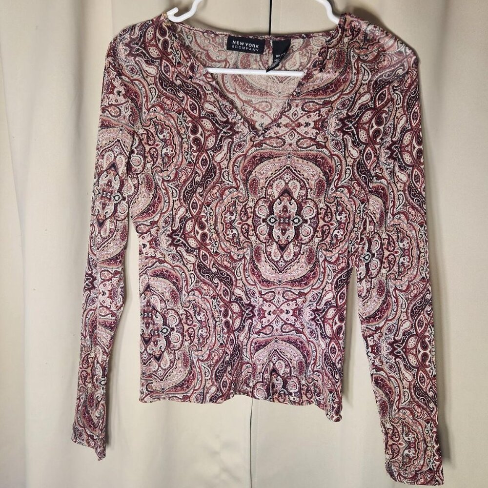 New York & Company Sheer Paisley Pattern Top